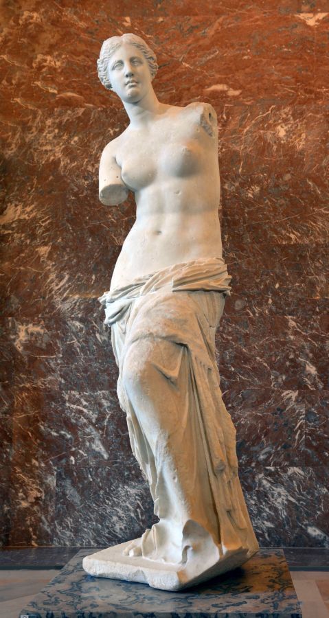 The Venus de Milo statue displayed at the Louvre Museum in Paris, France.