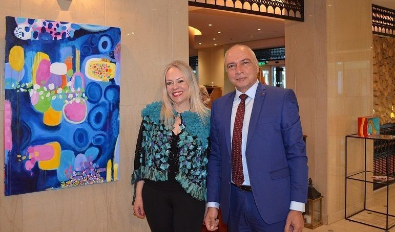 Artist Joanna Chrysohoidis and Sofitel Athens Airport general manager George Stavrou