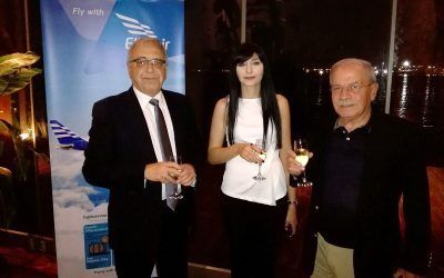 Stavros Daliakas, director of Ellinair; an Ellinair representative; Dinos Frantzeskakis, the managing director of Discover The World Greece & Cyprus.
