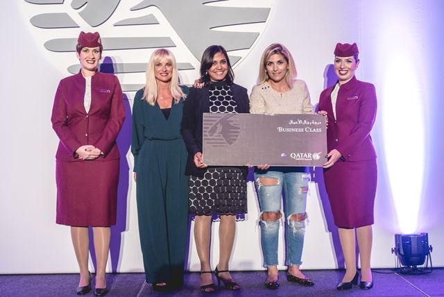 Award ceremony of a double airline ticket given by Qatar Airways Country Manager Greece & Cyprus, Theresa Cissell to the lucky winner of the contest organized by Qatar Airways during Navarino Challenge 2017 (photo by Mike Tsolis).