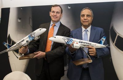 Bombardier Commercial Aircraft president Fred Cromer and Egyptair Holding Company chairman and CEO Safwat Musallam.