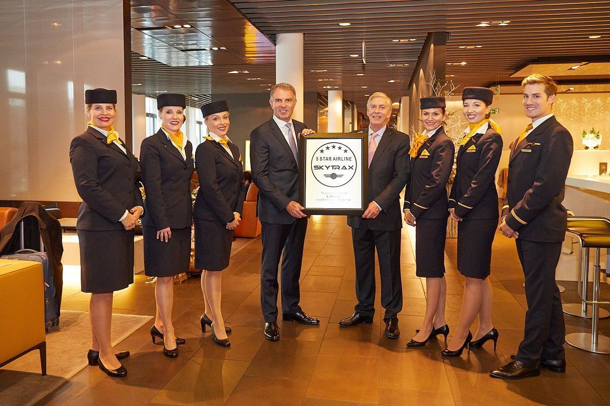 Carsten Spohr, chairman of the Board of Deutsche Lufthansa AG received the five-star certification from Skytrax CEO Edward Plaisted.