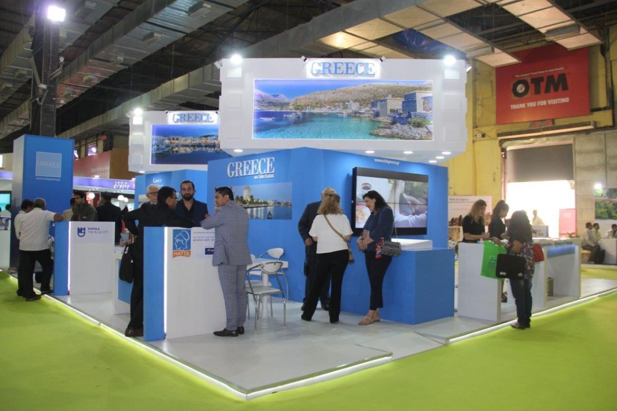 The Greek stand at the OTM 2018 travel show in Mumbai, India.