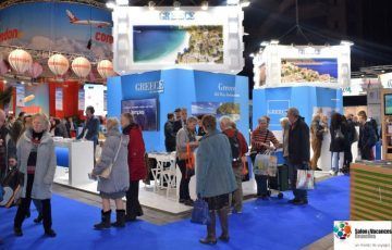 The Greek stand at the Salon des Vacances 2018 tourism fair in Brussels. 