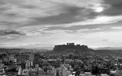 Ioannis Lambros, Panoramic view of Athens with the Acropolis in background, 1960