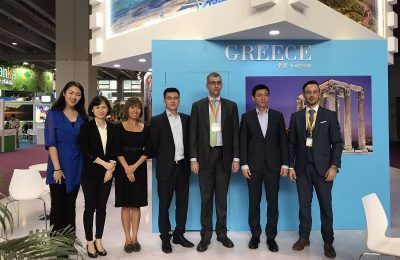 Head of the GNTO office in China Ioannis Pleksousakis; China Southern Airlines vice president Zhou Tieying; consul general of Greece to Guangzhou Grigoris Tassiopoulos.