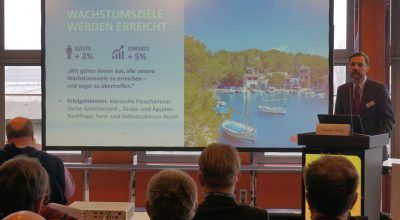 Alltours Head of Corporate Communications Goran Goic speaking during the company's press conference at ITB Berlin: 