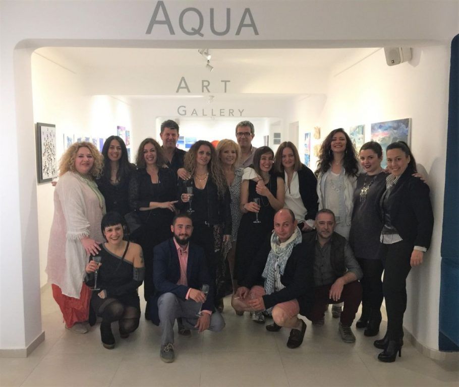 "Aqua Gallery" Artists: (above, left to right) Zanna Artemi, Eleni Delli, Stavroula Michalopoulou, Stelios Gavalas, Eleni Parmakeli, Christina Pancess, Konstantinos Tolis, Rena Ozlem Mataraci, Sofia Gaitani (Artshot Gallery), Alina Tsolakaki (AVH Managing Director), Marina Lignou (Art Hotel Manager), Kelly Athanasiadou (#Rest@rt Managing Director). (below, from left to right) Vicky Moudilou, Giorgos Pantazis, Thanos Panagiotou, Panagiotis Siagris.