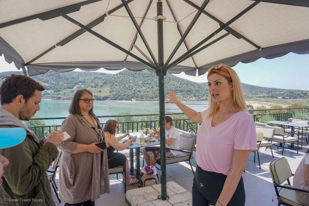 Zeus International Director of Sales Victoria Lygizou giving journalists a tour of the renovated Dolce Attica Riviera.