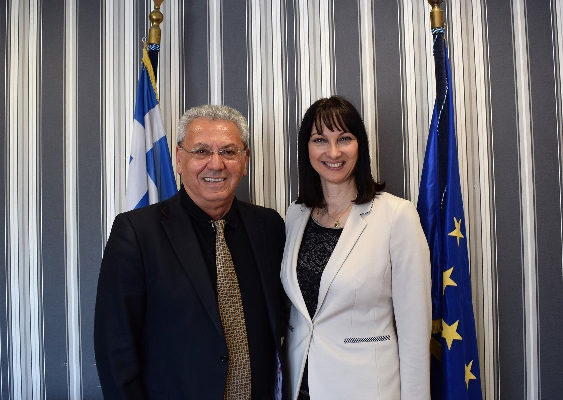 Eleftherios Michaelides, president of Greece's association of prosecutors and Elena Kountoura, Greek Tourism Minister.