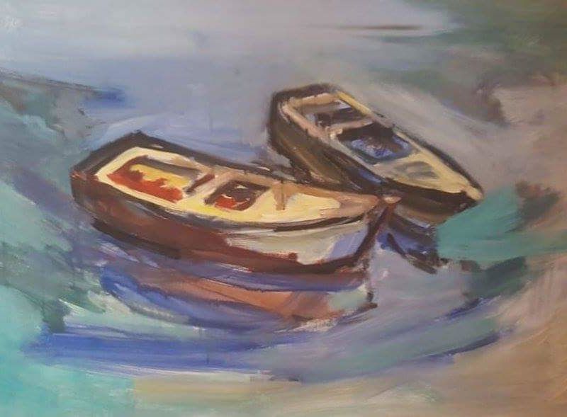 Boats II, 2016, oil on canvas by Stavros Diakoumis