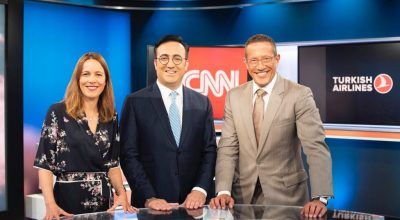 Cathy Ibal, Vice President, CNN International Commercial; Ilker Aycı, Turkish Airlines Chairman of the Board and the Executive Committee and Richard Quest.