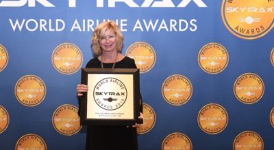 Janice Antonson, VP Commercial and Communications for Star Alliance at the 2018 Skytrax World Airline Awards ceremony.