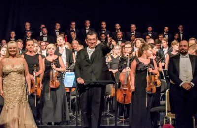 The performers stand for a round of applause after an exciting performance of Rossini's Stabat Mater at the Apollon Theatre Ermoupolis on Syros.