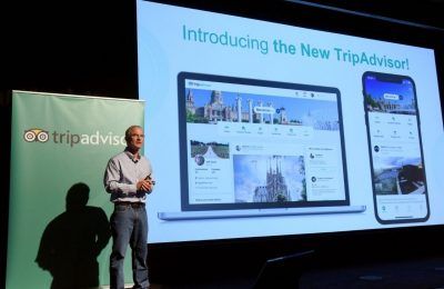 Stephen Kaufer, CEO & co-founder of TripAdvisor, introduces the new TripAdvisor travel feed in New York.