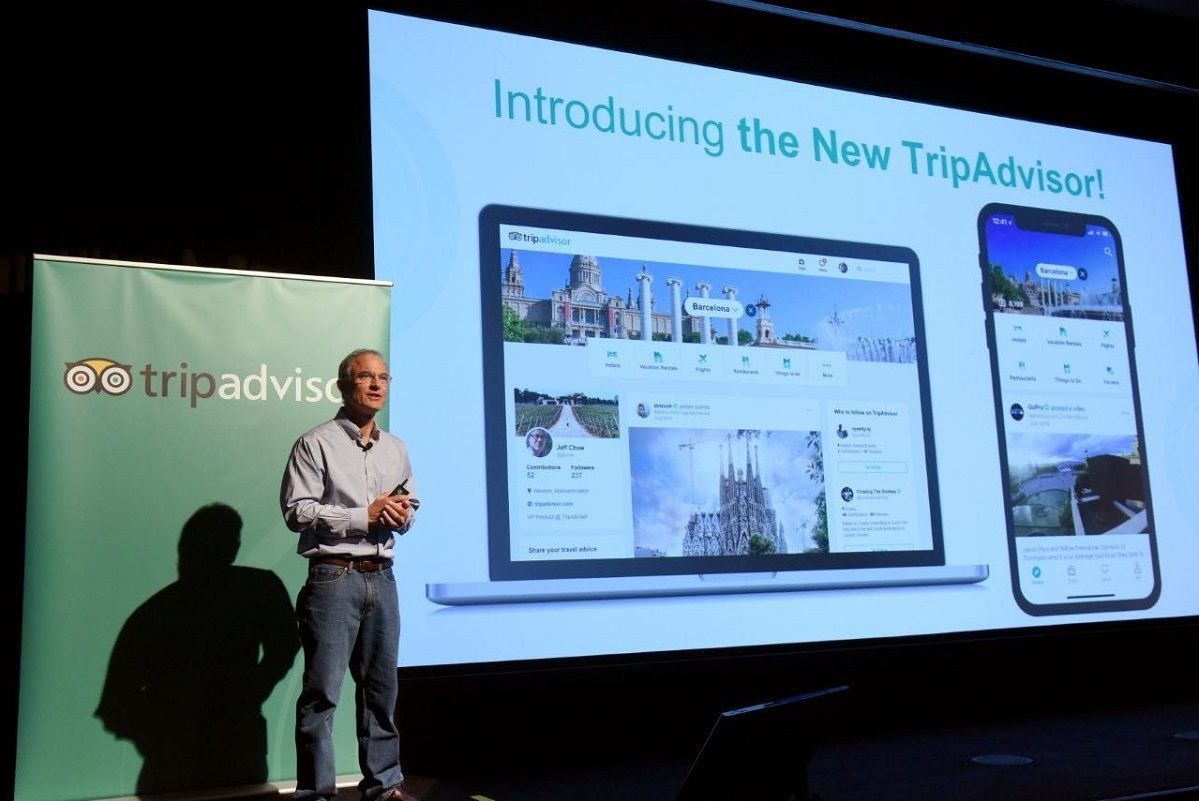 Stephen Kaufer, CEO & co-founder of TripAdvisor, introduces the new TripAdvisor travel feed in New York.