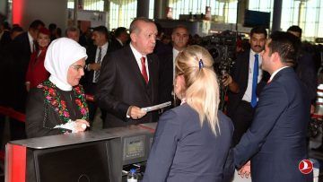 President of the Republic of Turkey, Recep Tayyip Erdoğan, during the offical opening of the new Istanbul Airport.