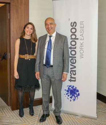 Travelotopos General Manager Maria Aivalioti and Santorini Hotels Association President Manolis Karamolegos.