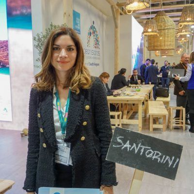 Travelotopos General Manager Maria Aivalioti at the ITB Berlin 2019 tourism expo in Germany.