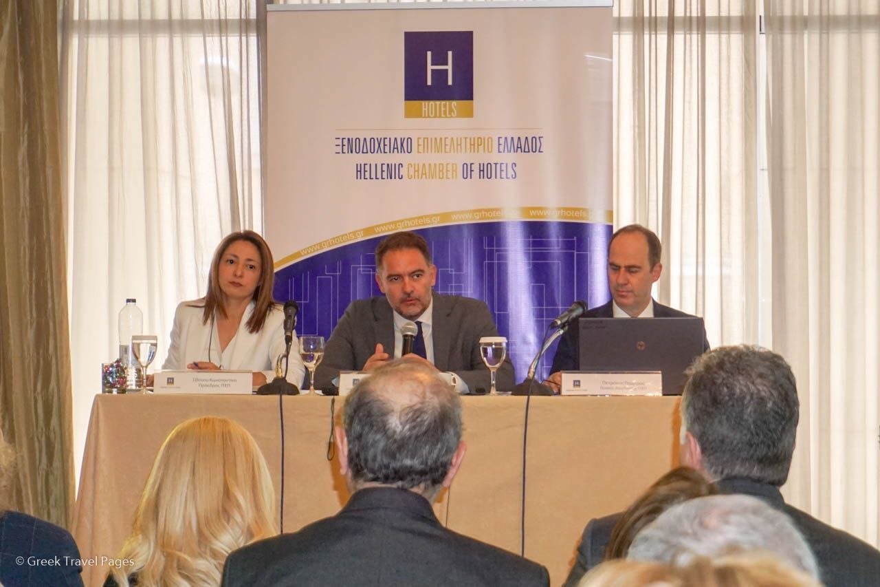 ITEP President Konstantina Svinou, Hellenic Chamber of Hotels President Alexandros Vassilikos and Panteion University Professior George Petrakos.