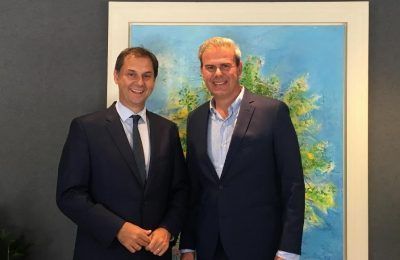 Greek Tourism Minister Harry Theoharis with the new secretary general of the GNTO, Harry Theoharis.