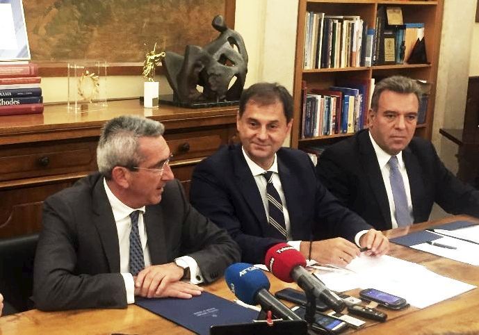 South Aegean Governor George Hatzimarkos; Greek Tourism Minister Harry Theocharis; Deputy Tourism Minister Manos Konsolas