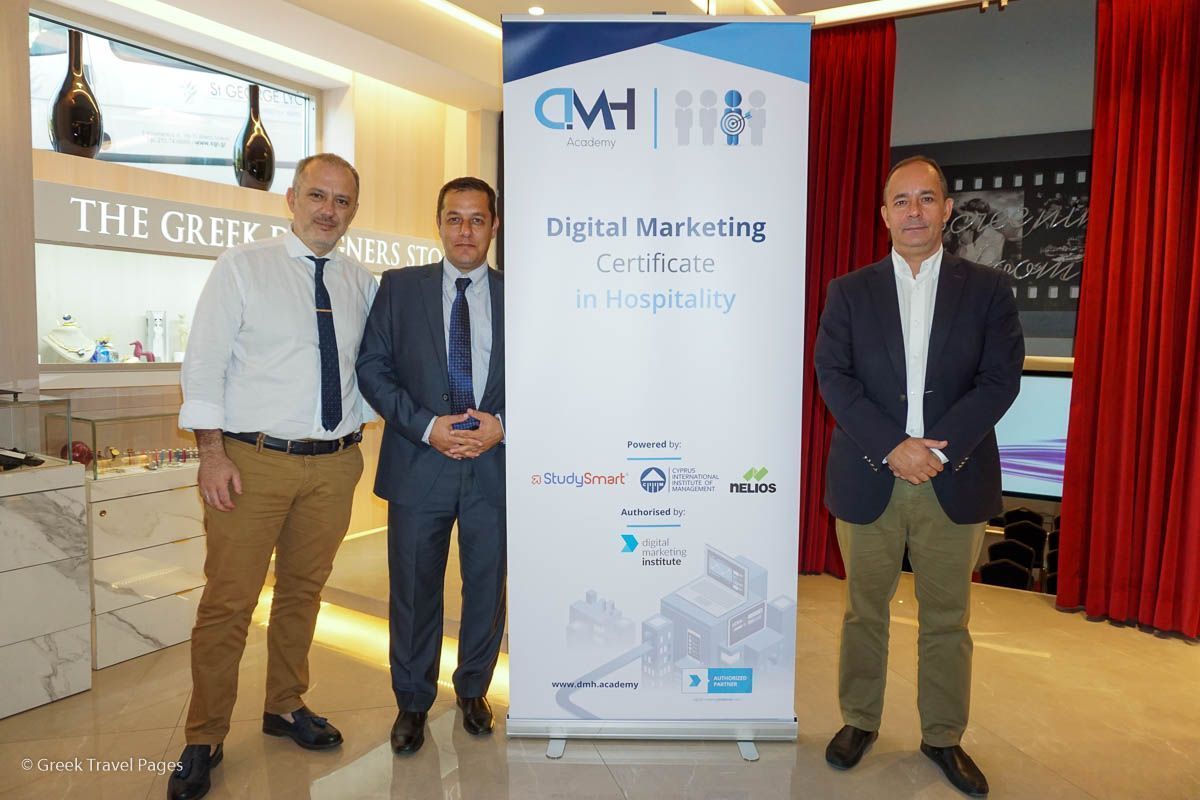 Dimitris Serifis, CEO of Nelios; Dr. Antony Michail, founder of Anacalypsis Strategy and Marketing Consultants; and Costas Chandrinos, programme manager at the American Hotel & Lodging Educational Institute (AHLEI).