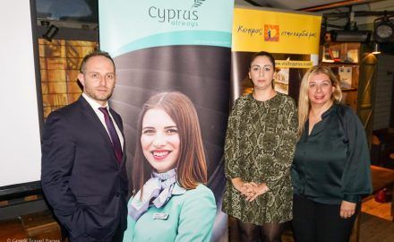BBT Air Sales & Marketing Manager Konstantinos Melas with Cyprus Airways' Marilyn Constantinou (Sales Manager) and Kiki Haida (PR and Marketing Manager).