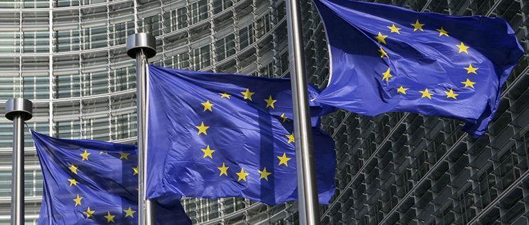 EU flags outside the european commission.