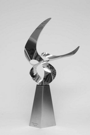 The Spirit of Hermes, 2010, Polished Stainless Steel, 1/1, 120 cm. This sculpture was the model for the monumental sculpture that is installed in Marathon, Greece for the anniversary of the 2,500 years of the battle of Marathon.