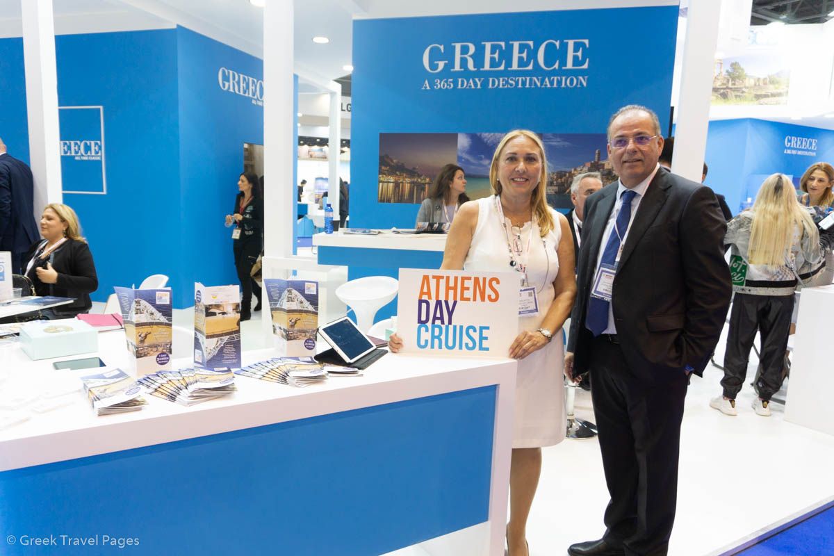 Athens Day Cruise's sales manager, John Kounoupiotis and sales representative, Alina Dritsa.