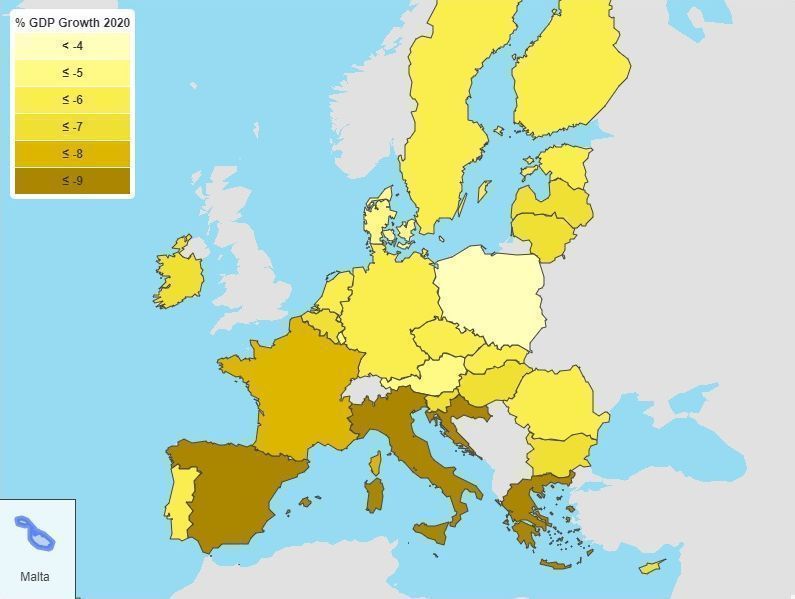 Economic forecast map. Credit: EC-GISCO, © EuroGeographics for the administrative boundaries