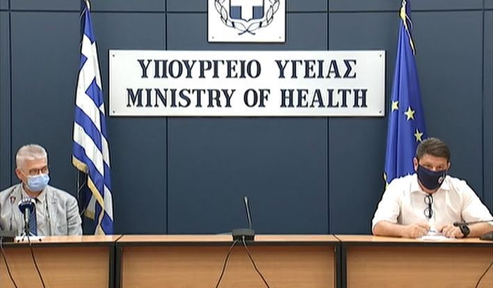 Greek infectious disease expert Caralambos Gogos and Greek Civil Protection Deputy Minister Nikos Hardalias.