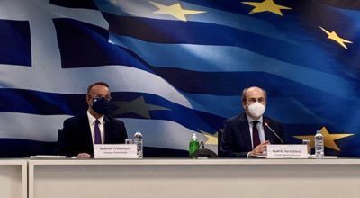 Greek ministers of finance, Christos Staikouras, and labor, Kostis Hatzidakis. Photo source: cstaikouras.gr