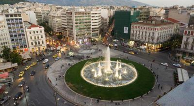Panoramic view of the revamped Omonia Square as seen from the 9th floor of the Lighthouse hotel.