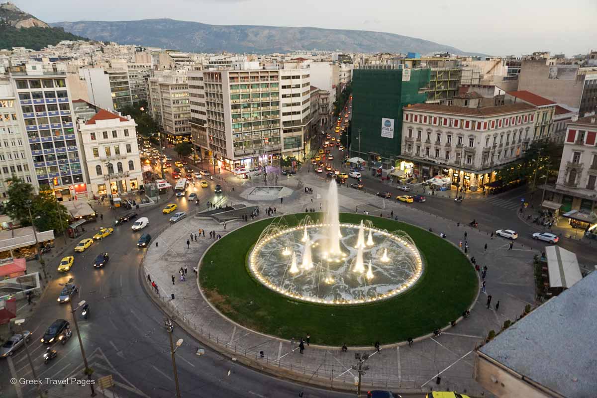 Panoramic view of the revamped Omonia Square as seen from the 9th floor of the Lighthouse hotel.