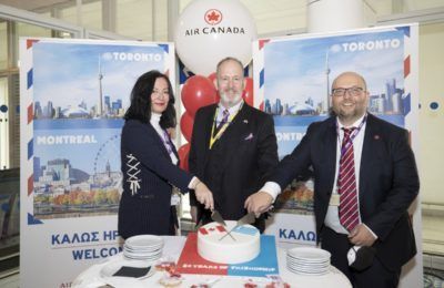 Ioanna Papadopoulou, Director of Communication & Marketing, Athens International Airport; Neil Swain, Commercial Counselor / Conseiller, Embassy of Canada; and Stefano Casaregola, Air Canada, Regional Manager Sales Greece.