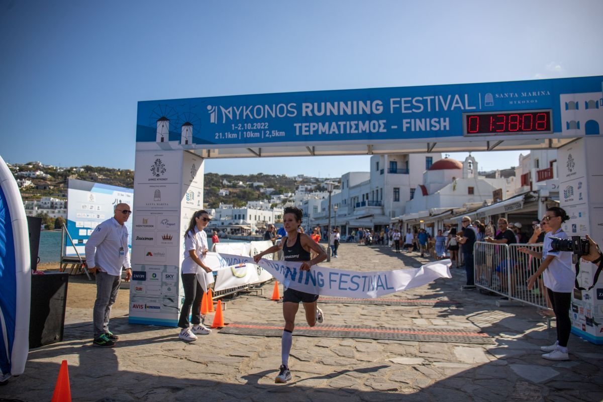 Winner of Half - Marathon race, Sonia Tsekini. Photo source: Mykonos Running Festival