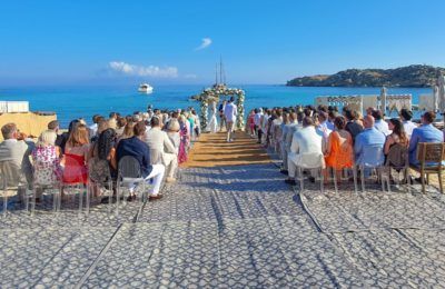A wedding taking place on the Greek island of Mykonos. Photo © GTP