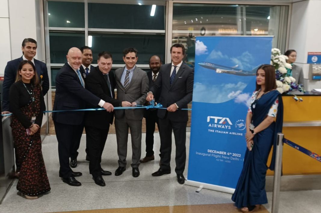 ITA Airways' ribbon-cutting ceremony at New Delhi's Indira Gandhi International Airport was attended by Pierfrancesco Carino, Vice President International Sales ITA Airways and Fabio Bigotti, Country Manager India ITA Airways.