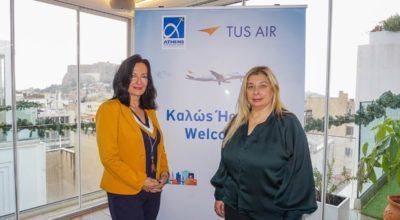 Athens International Airport (AIA) Director of Communications & Marketing Ioanna Papadopoulou and TUS Airways Marketing Director Kiki Haida.