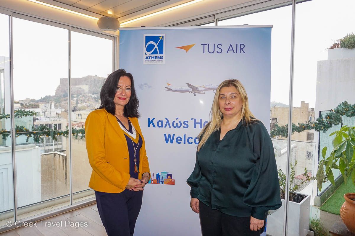 Athens International Airport (AIA) Director of Communications & Marketing Ioanna Papadopoulou and TUS Airways Marketing Director Kiki Haida.