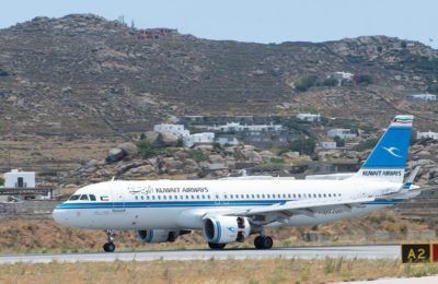 Kuwait Airways on the runway of Mykonos Airport. Photo source: Fraport Greece