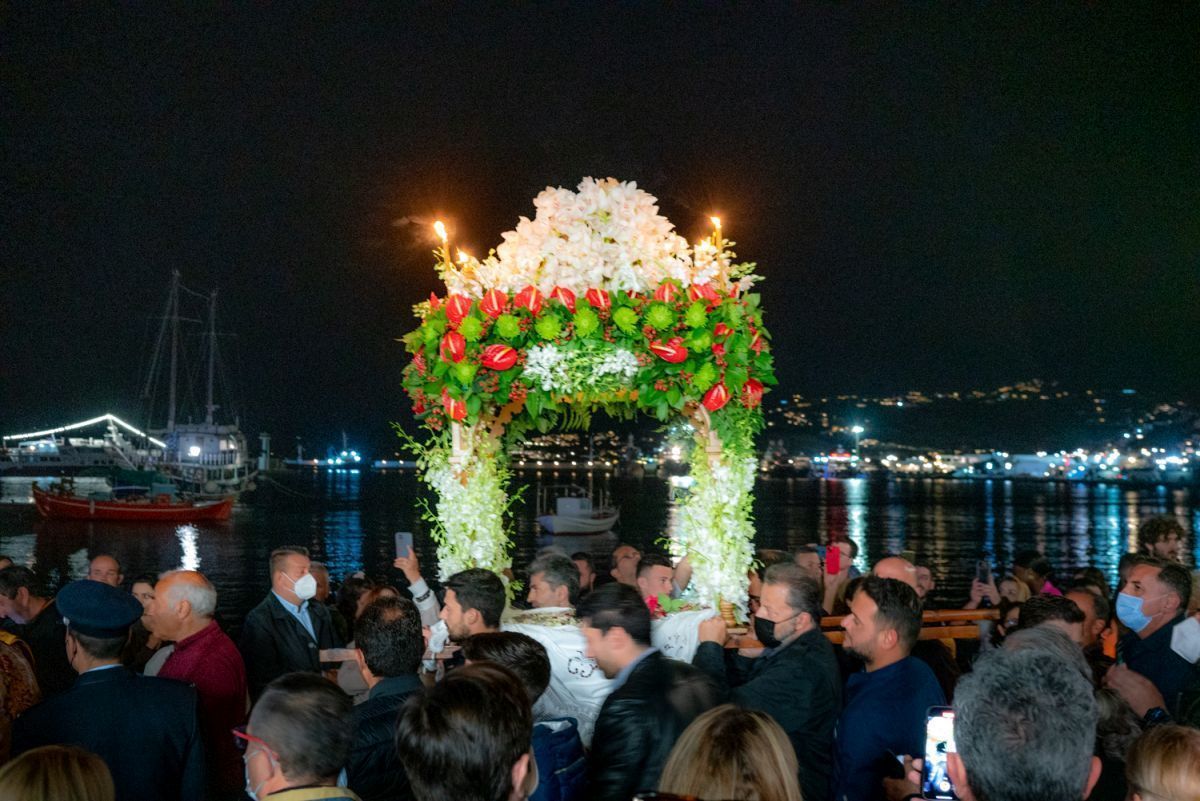 Greek Orthodox Easter on Mykonos: The procession of Epitaphios on Good Friday.