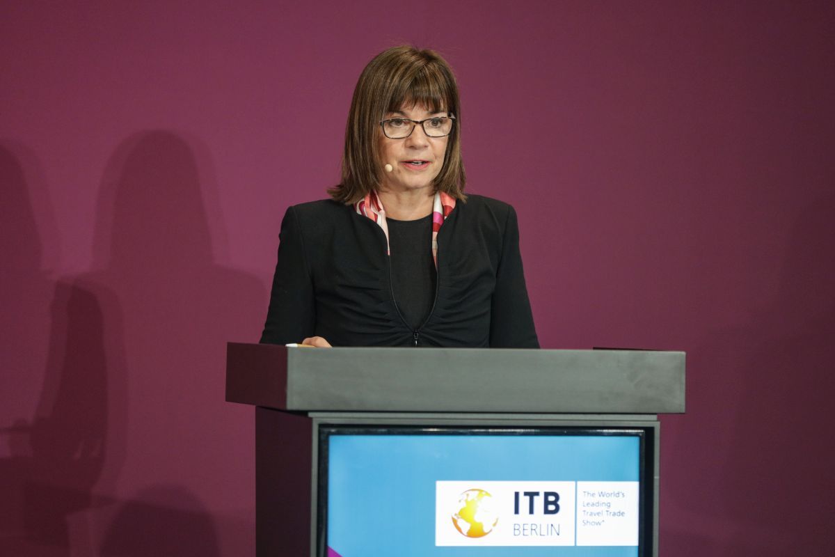 World Travel & Tourism Council President & CEO Julia Simpson speaking during the WTTC's press conference at ITB Berlin. Photo source: ITB Berlin