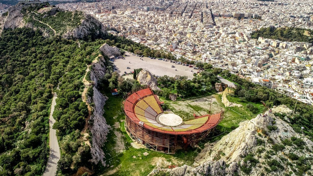 The Lykavittos open-air theatre on Lycabettus Hill gives panoramic views of Athens.