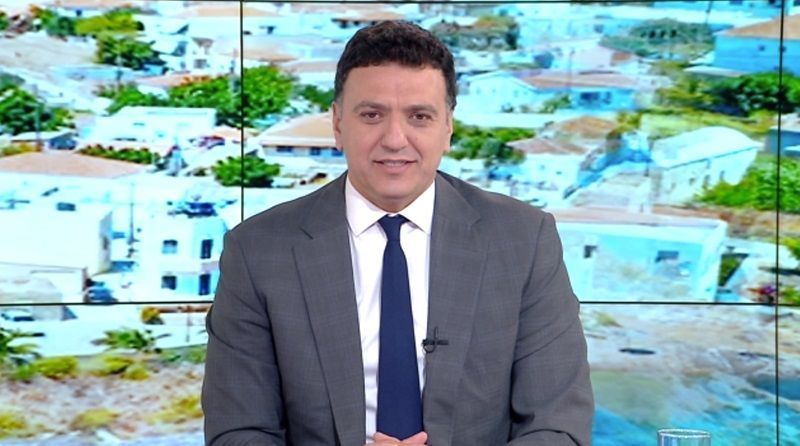 Tourism Minister Vassilis Kikilias on Greek TV. Photo source: @VKikilias.