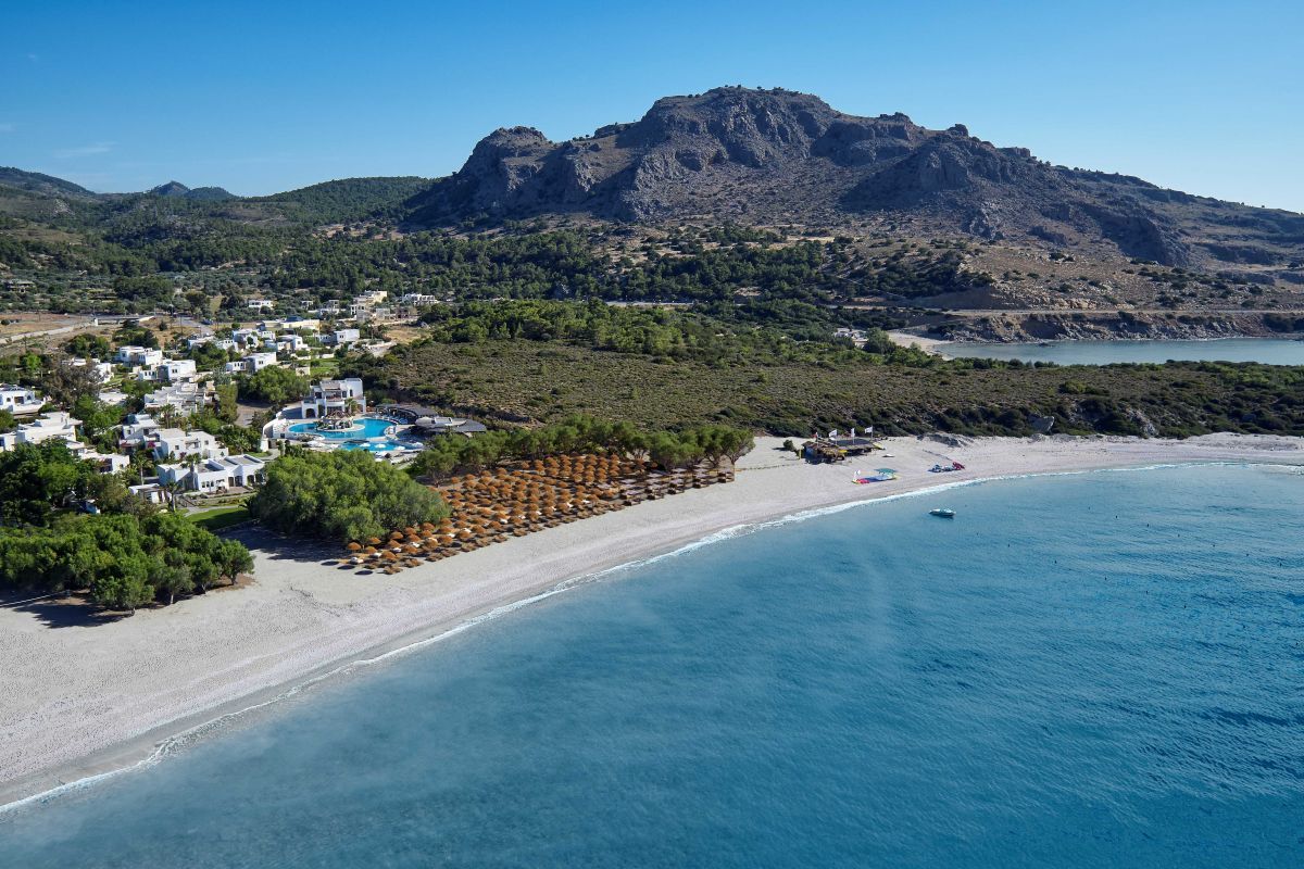 Aerial view of the Lindian Village Beach Resort Rhodes Curio Collection by Hilton.