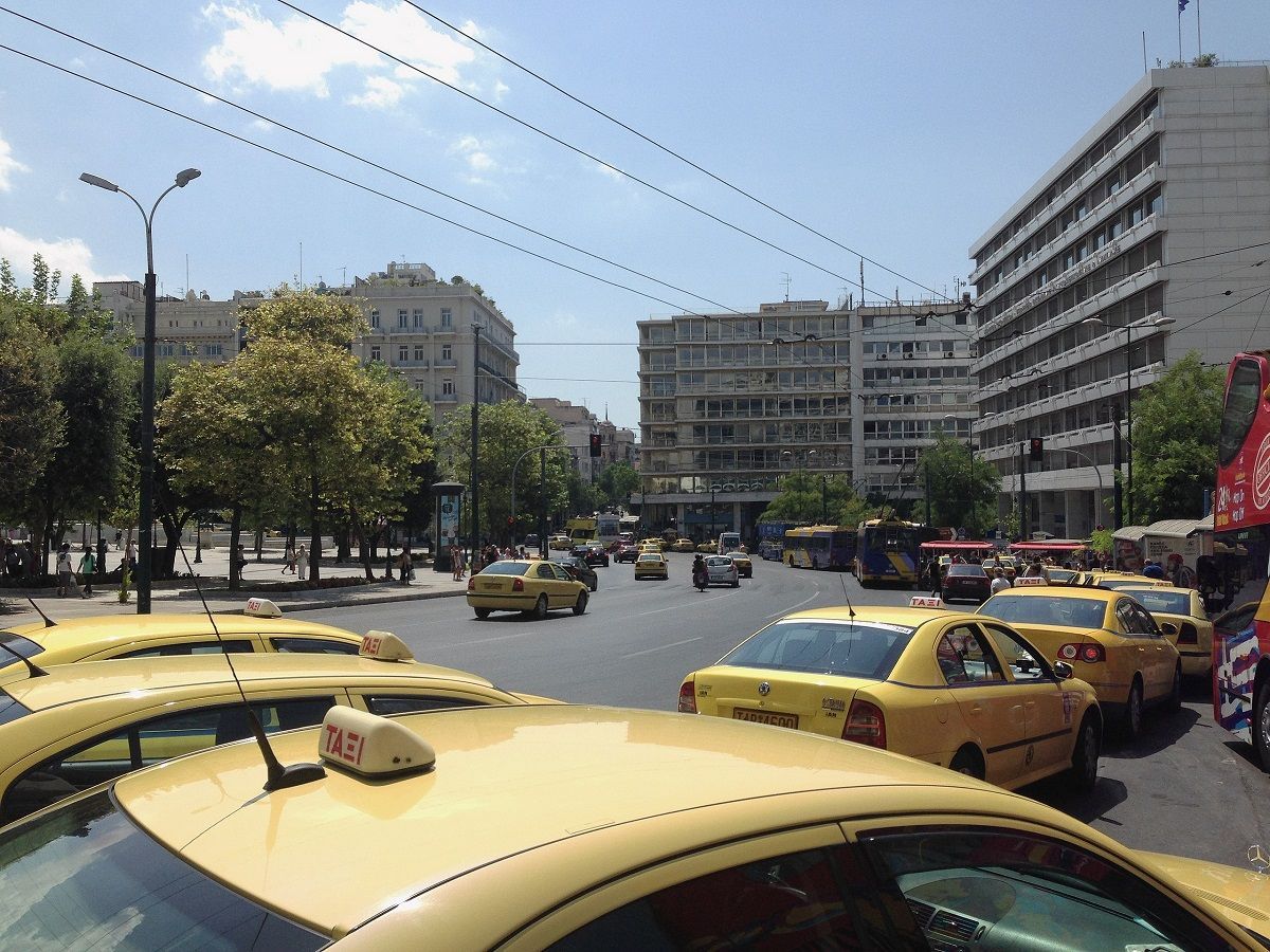 Taxis at Syntagma Square, Athens.