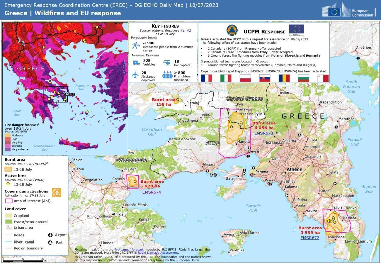 July 19: The European Commission mobilised further support to Greece via the EU Civil Protection Mechanism as wildfires continue to rage in the Attica region. Source: European Commission